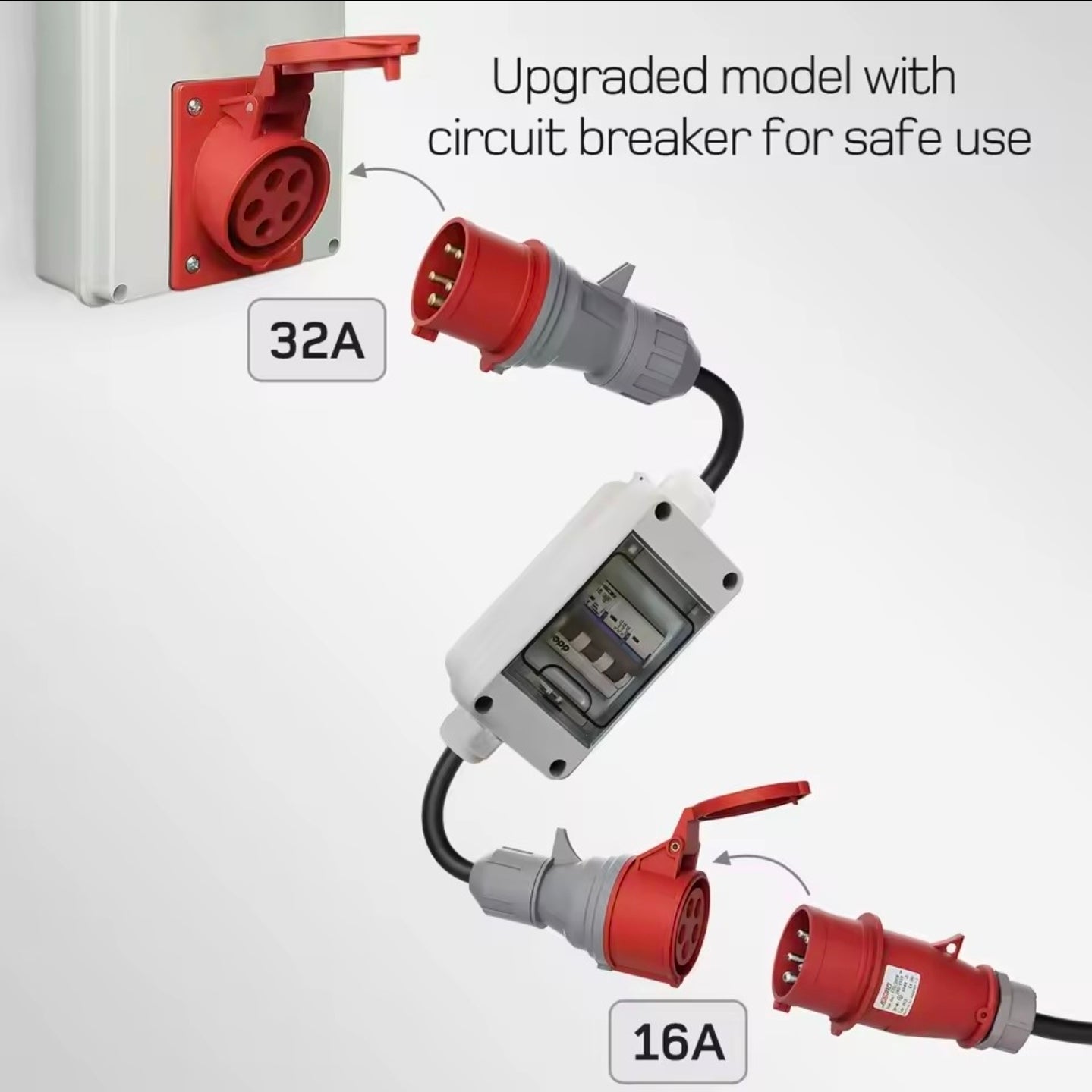 Veilige 32A-naar-16A EV-laadadapter met lekstroom- en overloadbescherming