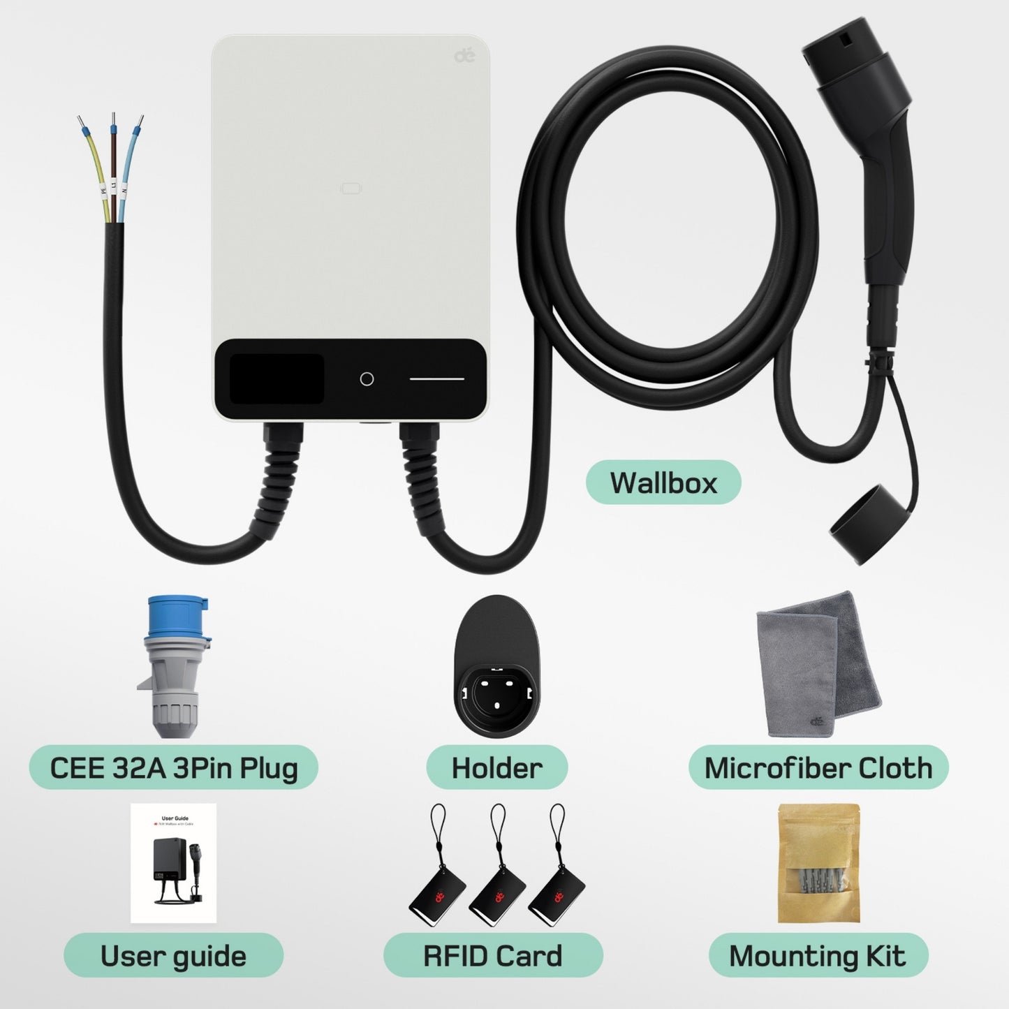 Wallbox Home 7,4 kW – Slimme EV Lader met App & RFID | Type 2 | Zwart/Wit - BlackCharge 5 meter / Zwart