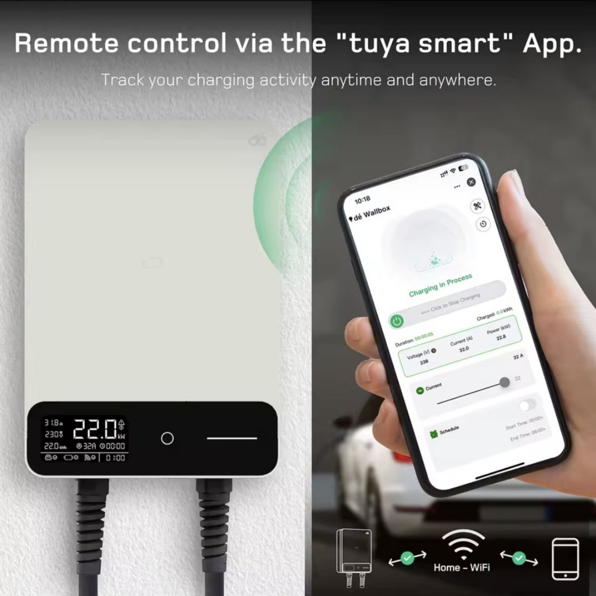Wallbox Home | Slim Laadstation 11 of 22kW | Type 2 Kabel & App-besturing